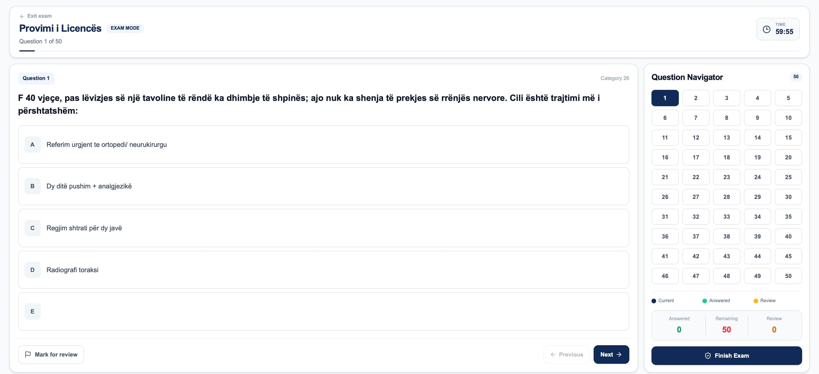 Remedy medical exam interface